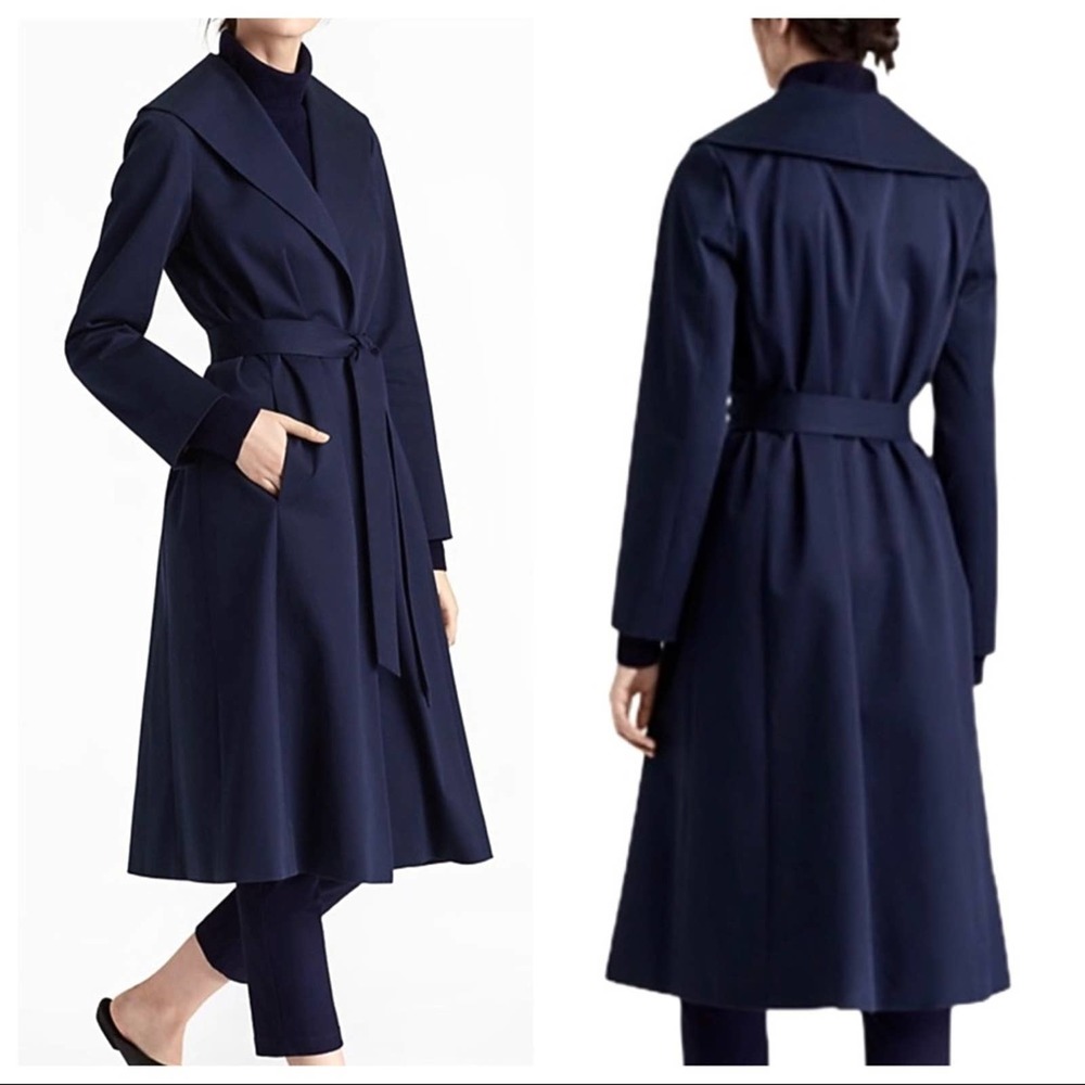EILEEN FISHER $498 NWT Belt Navy Blue Trench Coat - Picture 2 of 15